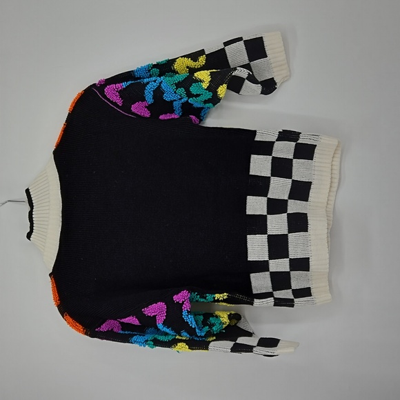 Vintage Knit Waves Geometric Design Women's Bold Colored Sweater Collared Sz M - Picture 5 of 10